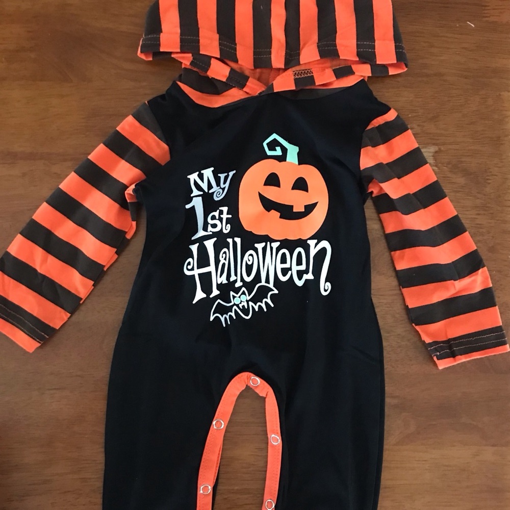 Boutique baby first Halloween hooded outfit romper